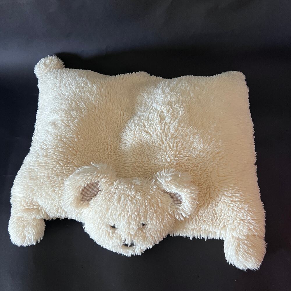 Pottery Barn Kids Teddy Bear Pillow Pet Plush Cream Gingham‎ Ears Lovey 12x18"